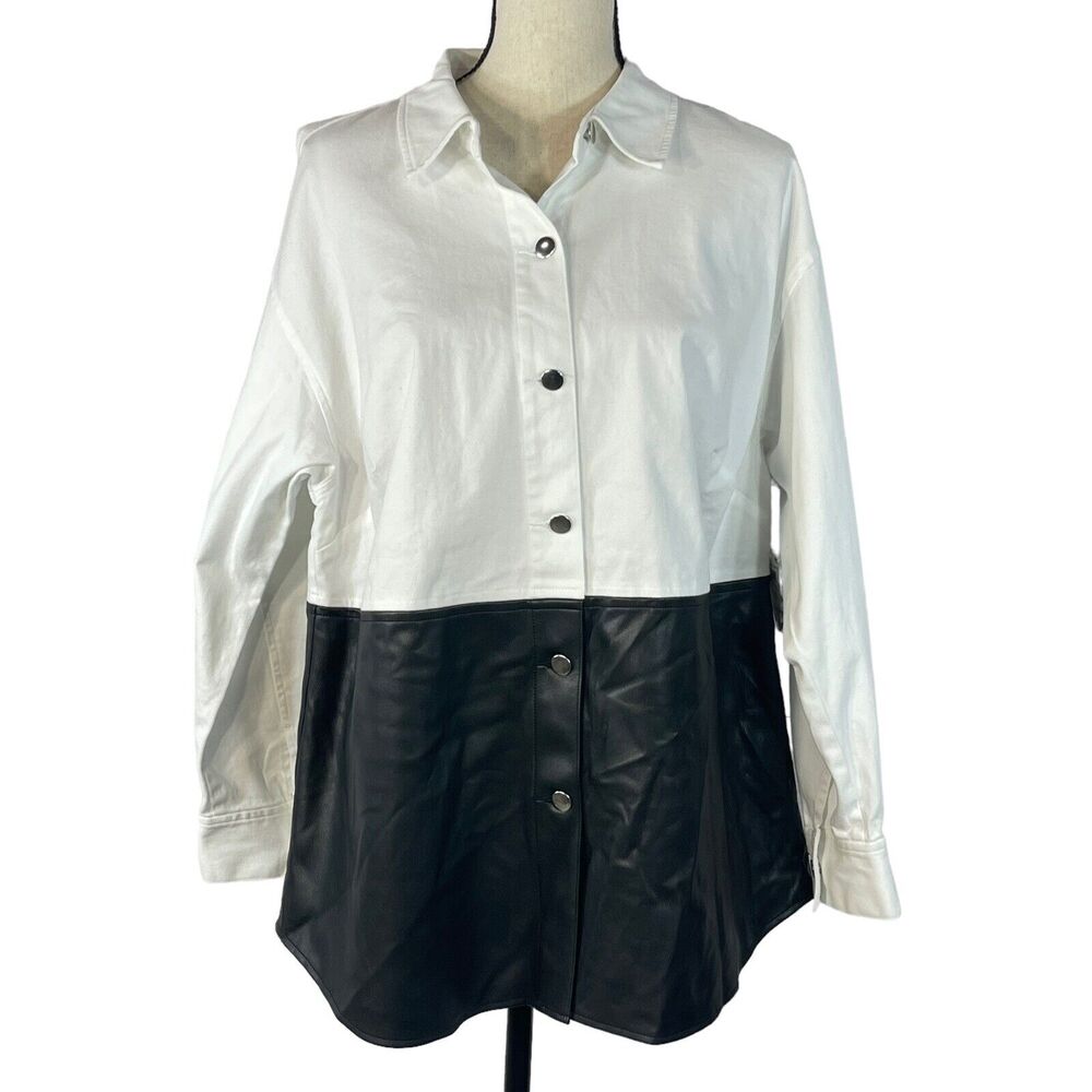 Bar III 0X-Large Top Snap Front Long Sleeve Collared White Black Combo New